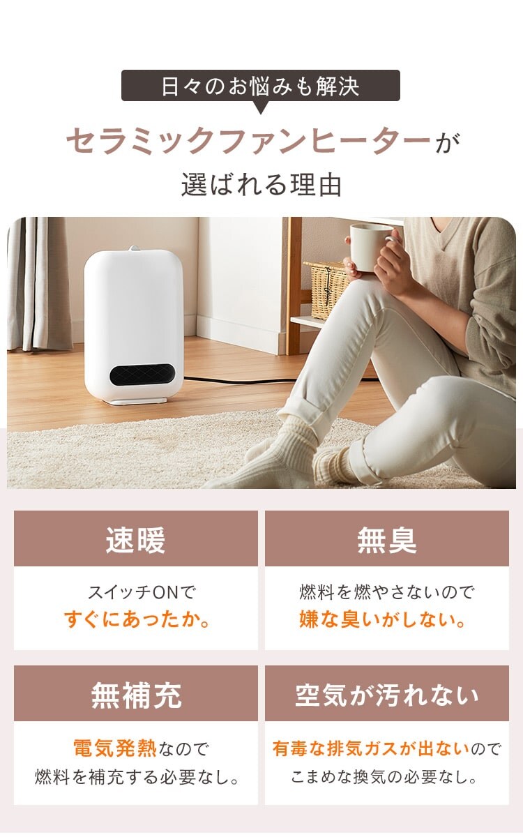 セラミックヒーター コンパクト PCH-12B-W ホワイト7