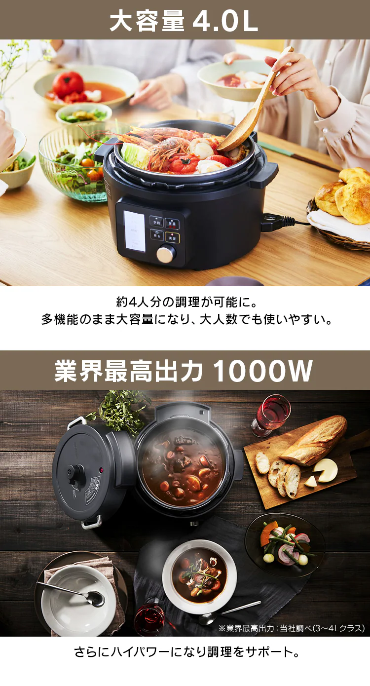 大容量4.0L 業界最高出力1000W