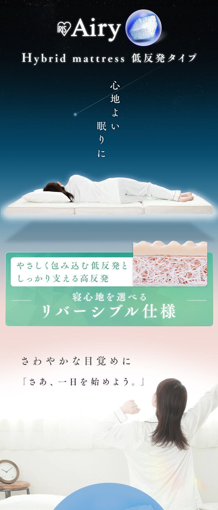 エアリーハイブリッドマットレス 低反発タイプHBT80-S シングル 敷パッド+着る毛布 1908454 │アイリスプラザ│アイリスオーヤマ 公式通販サイト