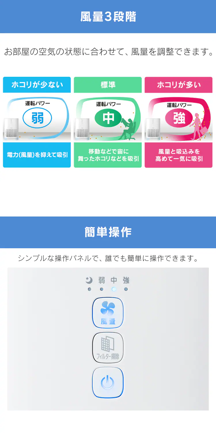 空気清浄機 10畳 小型 風量3段階  インテリアライト お手入れ簡単 IAP-A25-W ホワイト6