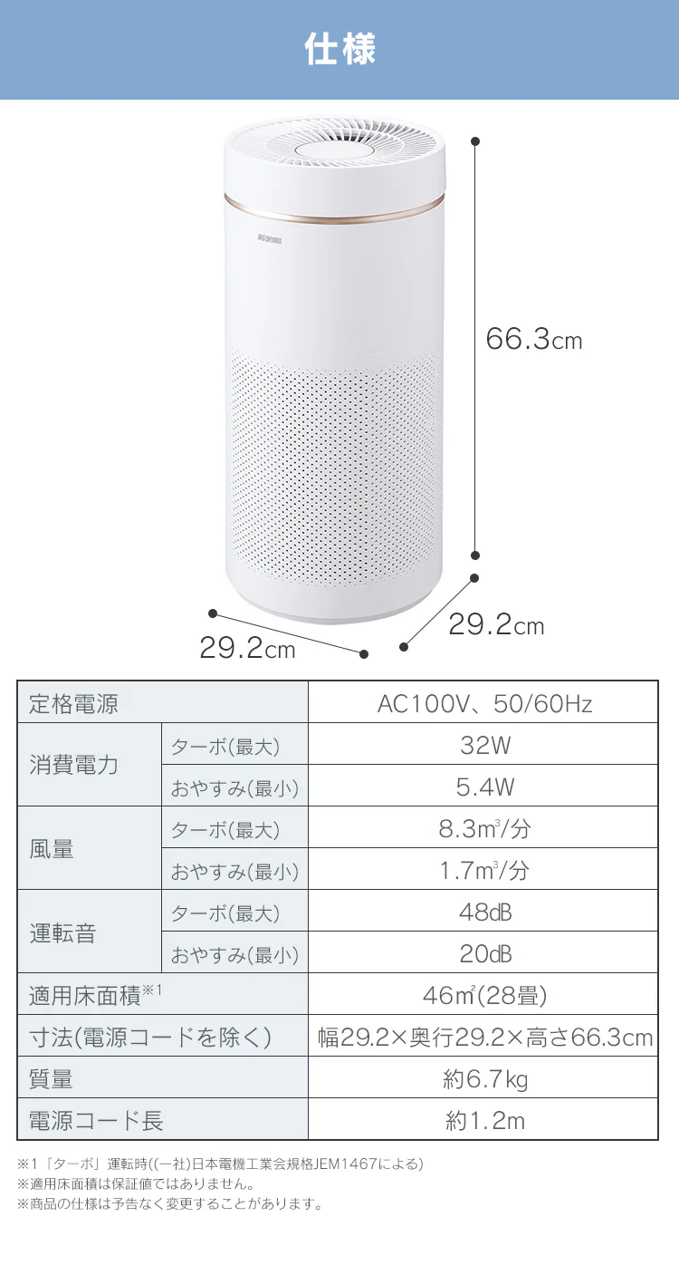空気清浄機 28畳 風量5段階 自動モード ほこりセンサー IAP-A85-W ホワイト11