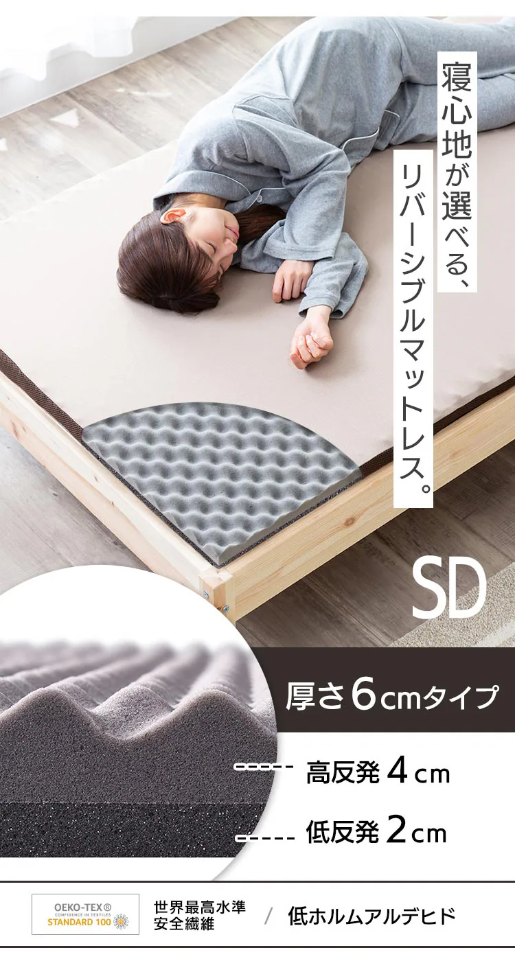 マットレス セミダブル 低反発&高反発 厚さ6cm ウレタン MAKT6-SD1