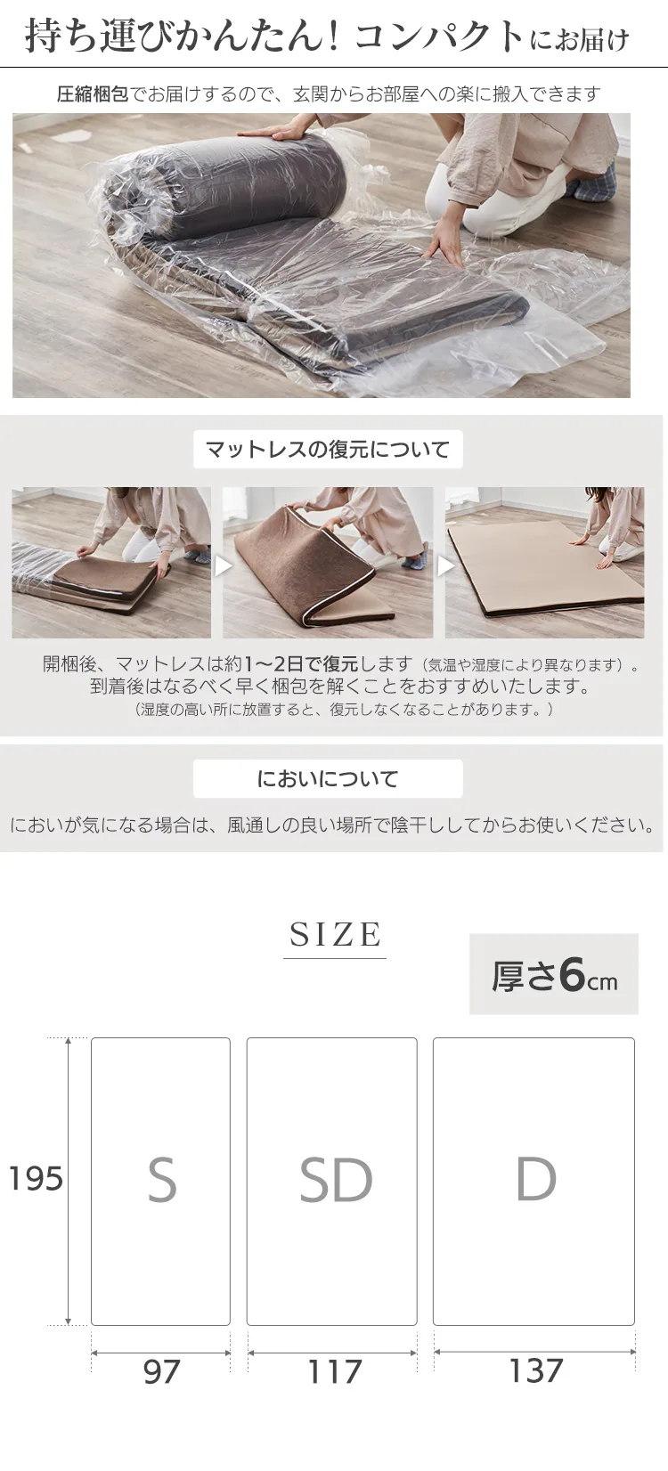 マットレス セミダブル 低反発&高反発 厚さ6cm ウレタン MAKT6-SD11