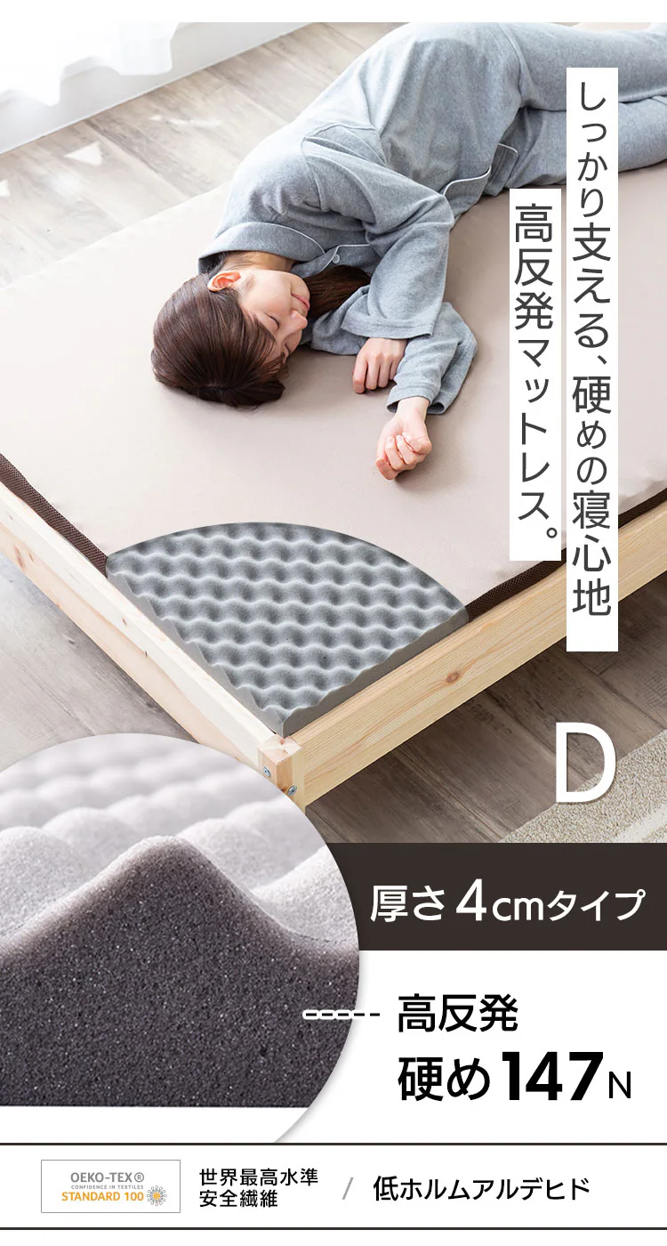 マットレス ダブル 高反発 厚さ4cm ウレタン リバーシブルカバー MAKK4-D1
