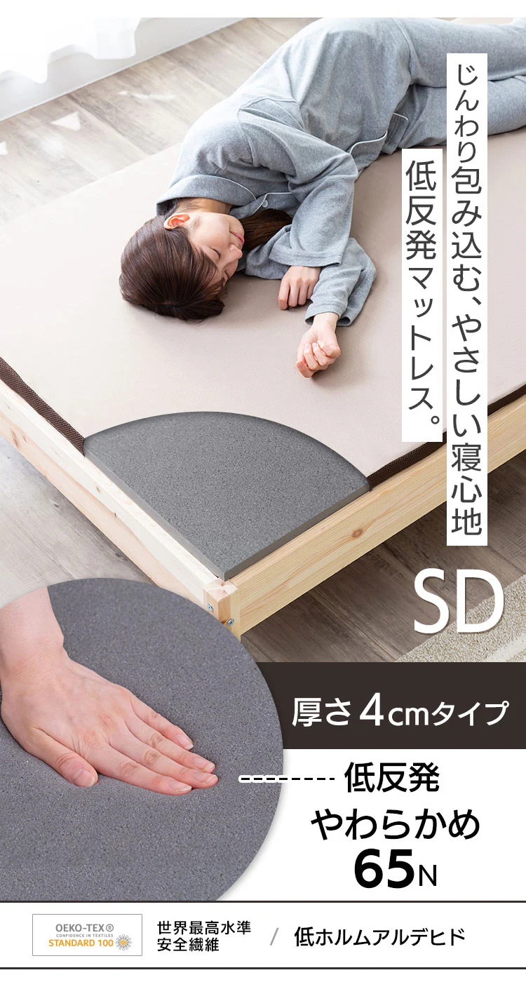 マットレス セミダブル 低反発 厚さ4cm ウレタン リバーシブルカバー MATK4-SD1