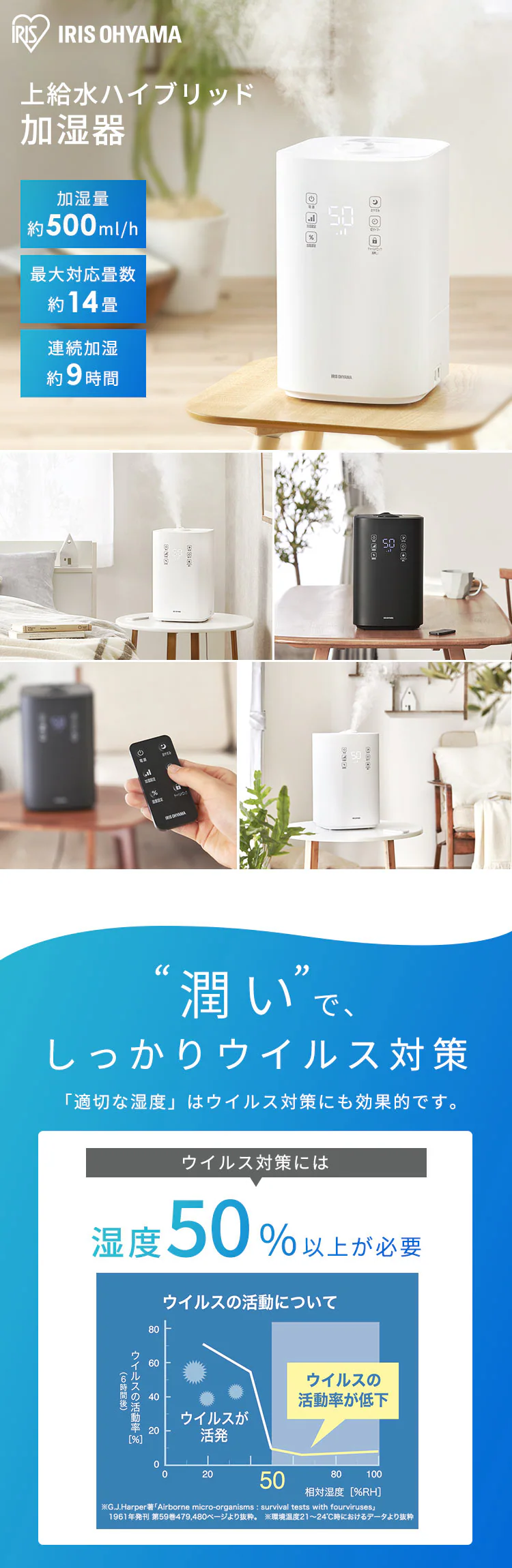 上給水ハイブリッド式加湿器 UHK-500 全2色 0