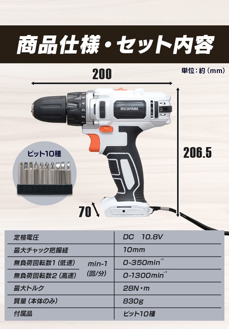  電動ドライバー 10.8V 充電式 本体のみ JCD28-Z16