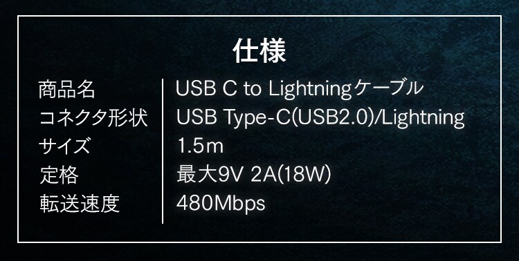 【メール便】高耐久USB-C to Lightningケーブル 1.5m ICCL-C15 全2色4