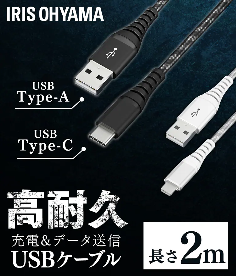 【メール便】高耐久USB-Cケーブル 2m ICAC-C20 全2色0
