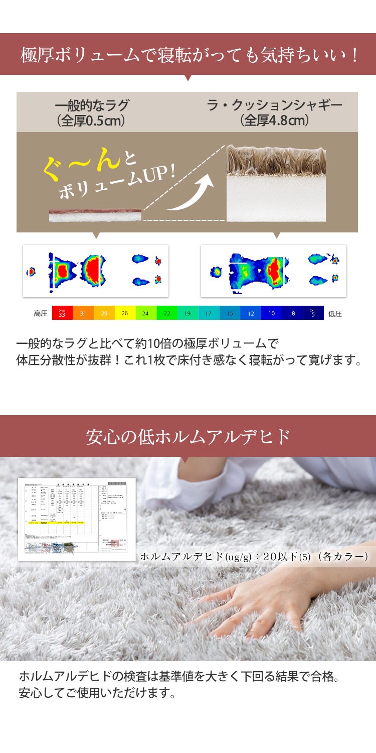 ラグ ラ・クッション シャギー 185×185cm ACRS-1818 スモークピンク5