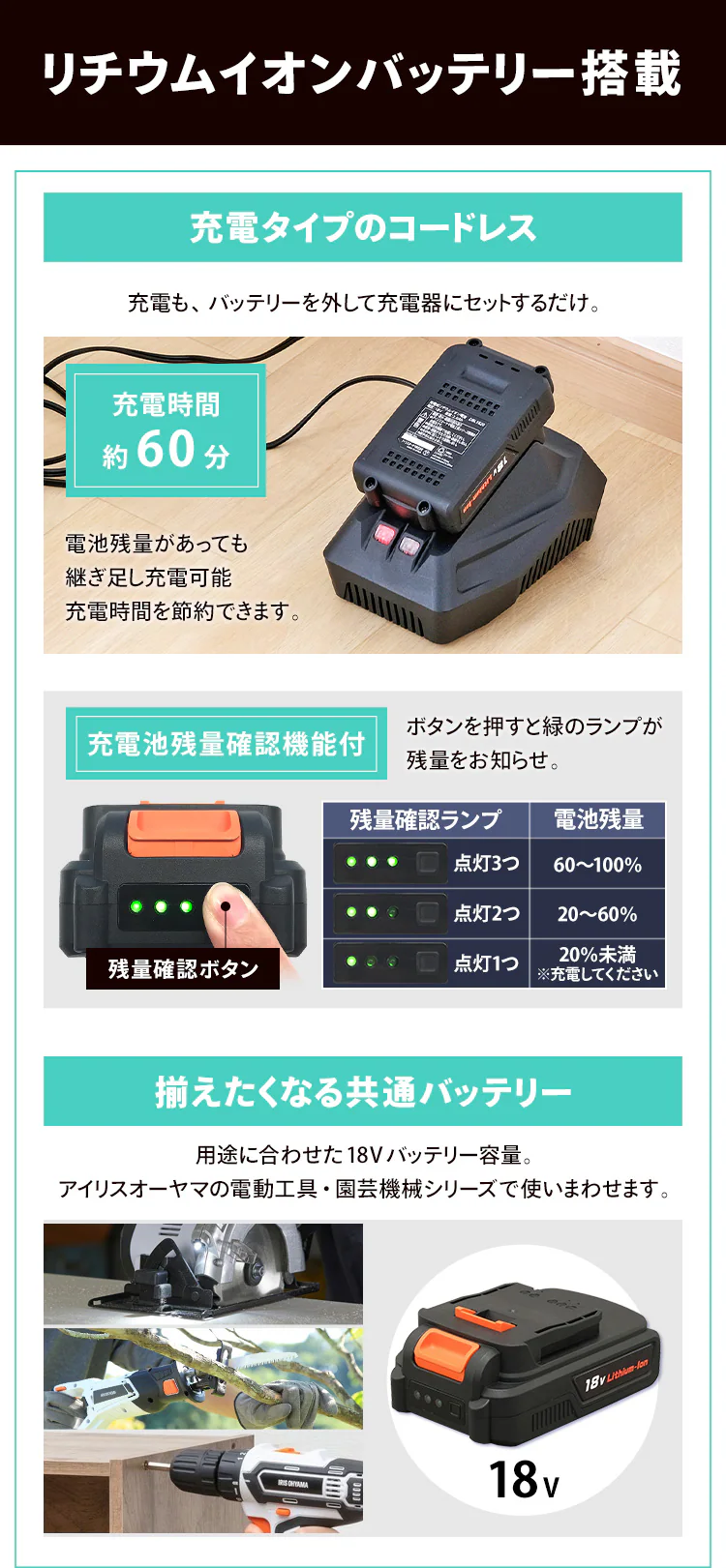 充電式ポールチェーンソー 18V 【バッテリー付き】JPC15188