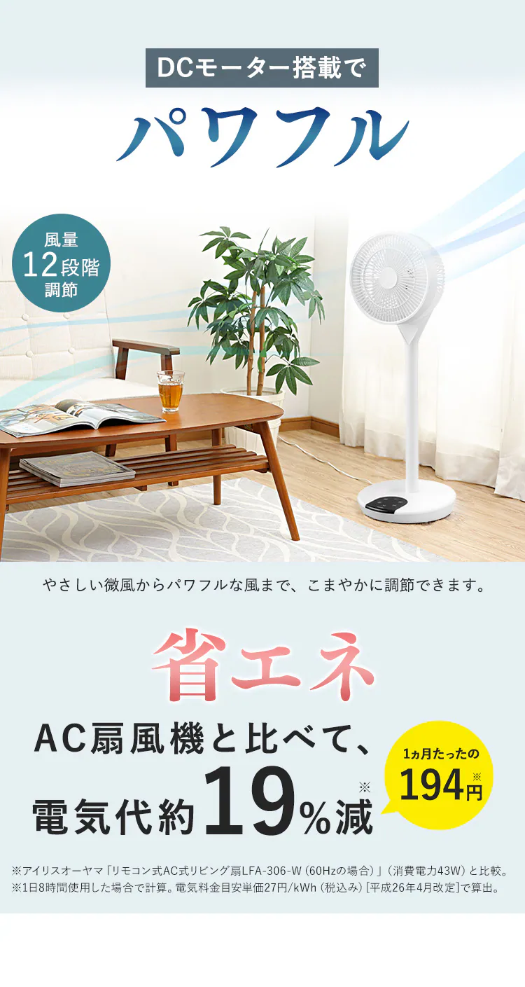 扇風機 静音 DCモーター 360°首振りFD-22T-W ホワイト9