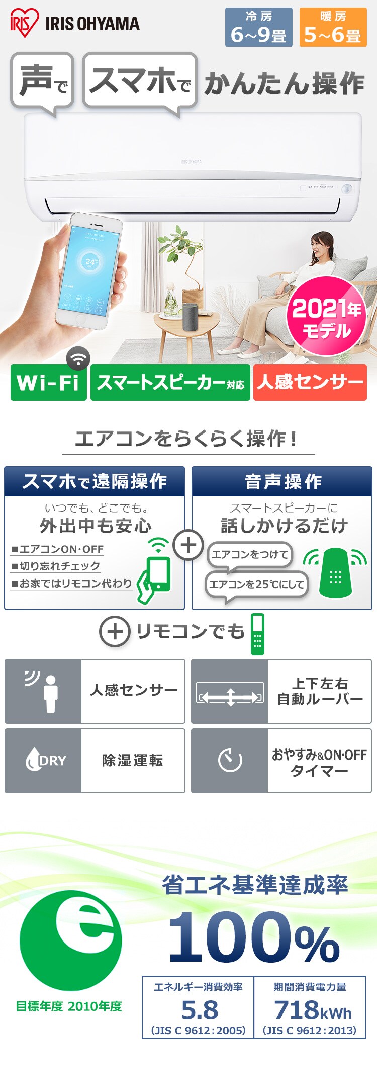 【訳あり】ルームエアコン2.2kW（Wi-Fi） IRA-2204W（室内機） IRA-2204RZ（室外機） 0