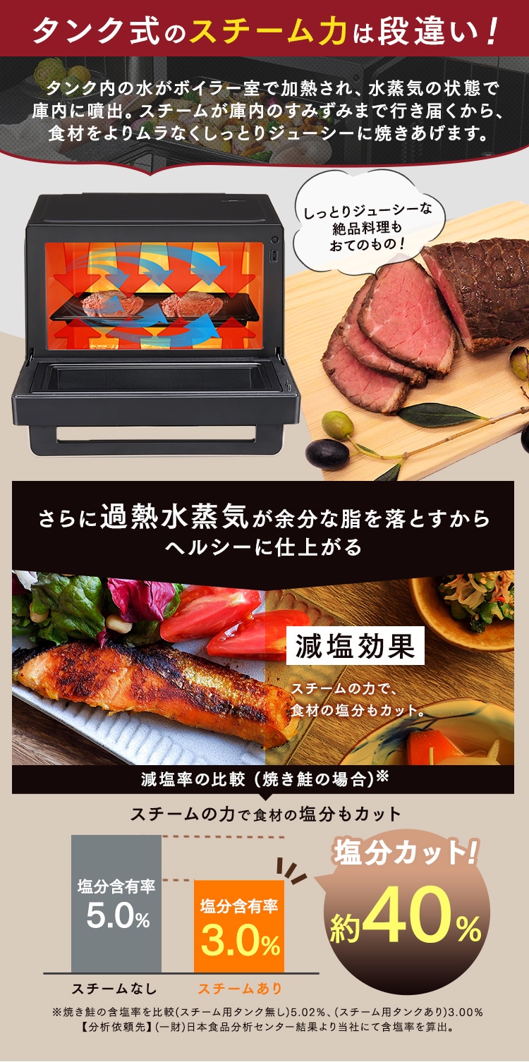 スチームオーブンレンジ 26L タンク式 MS-F2601-B ヘルシーメニュー 26種類 時短ブースト ブラック2