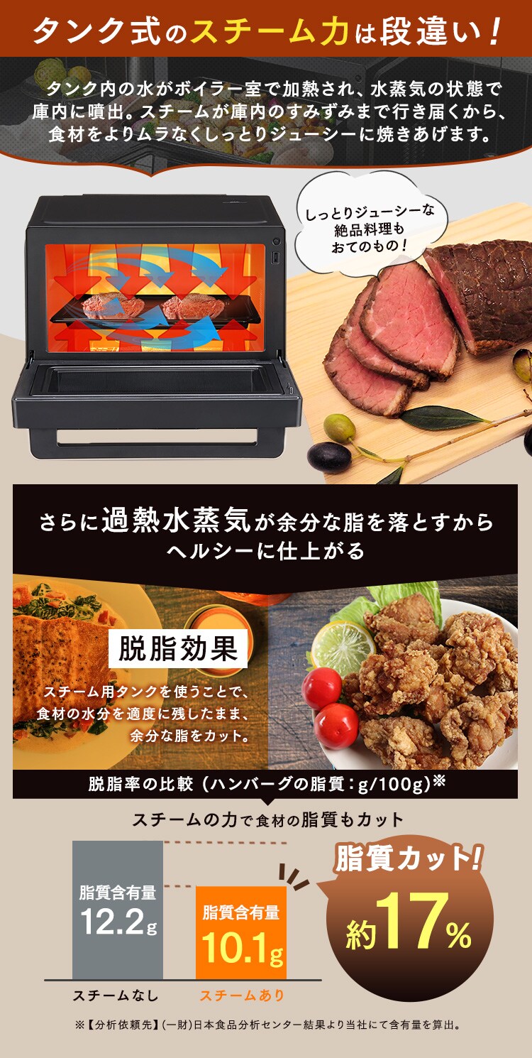 スチームオーブンレンジ 30L タンク式 MS-F3001-B ヘルシーメニュー 26種類 時短ブースト ブラック2