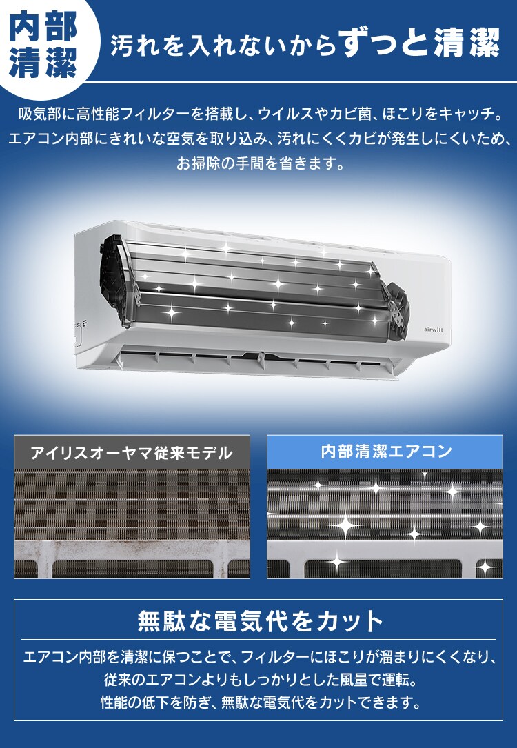 内部清潔エアコン2 2kw Iaf 25gf 室内機 Iar 25gf 室外機 ホワイト H5172 アイリスプラザ アイリスオーヤマ公式通販サイト