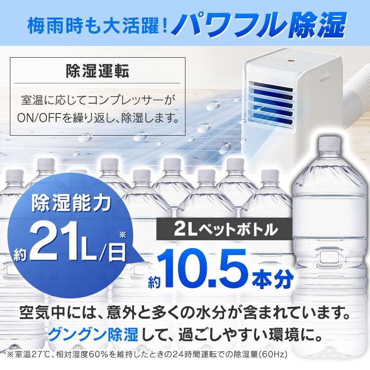 ポータブルクーラー冷専2.2kW IPA-2221G-W ホワイト 4.5畳 H518332F