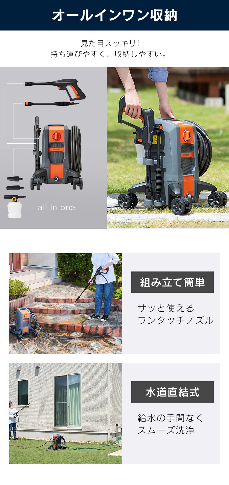 高圧洗浄機 13.5MPa 超強力水圧 18点セット FBN-701 オレンジ 9