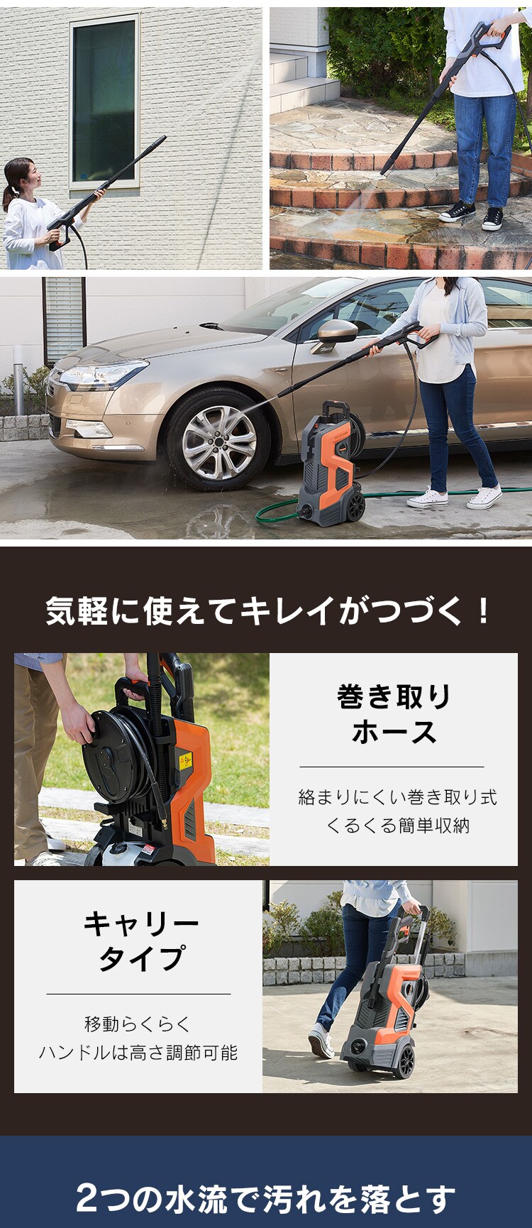 高圧洗浄機 12.8MPa 超強力水圧 10点セット FBN-702-D オレンジ1