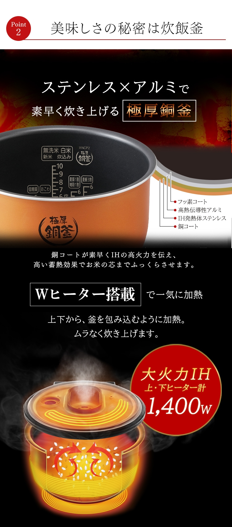 炊飯器 IH 10合炊き 40銘柄炊き KRC-IK10-T 極厚銅釜 6