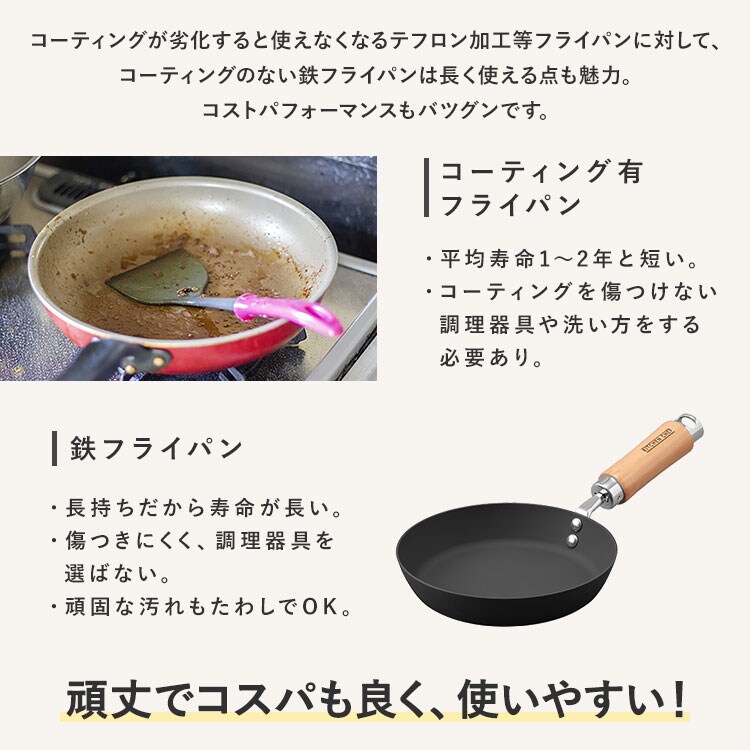 鉄フライパン 29cm IH/ガス火対応 極厚鉄タイプ SCPT-F29 ブラック15