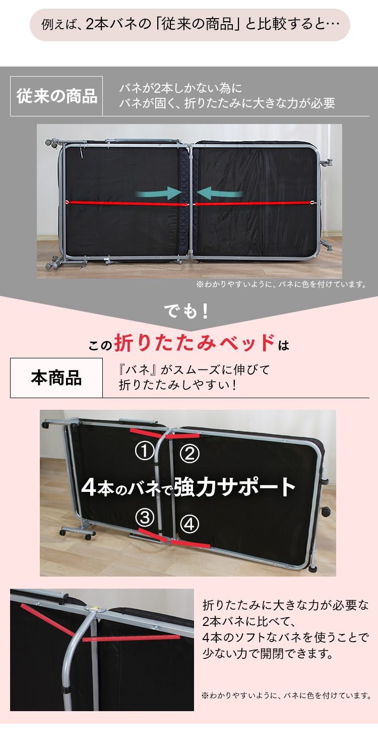 【訳あり】 折りたたみベッド OTB−E ブラック【組立品】6