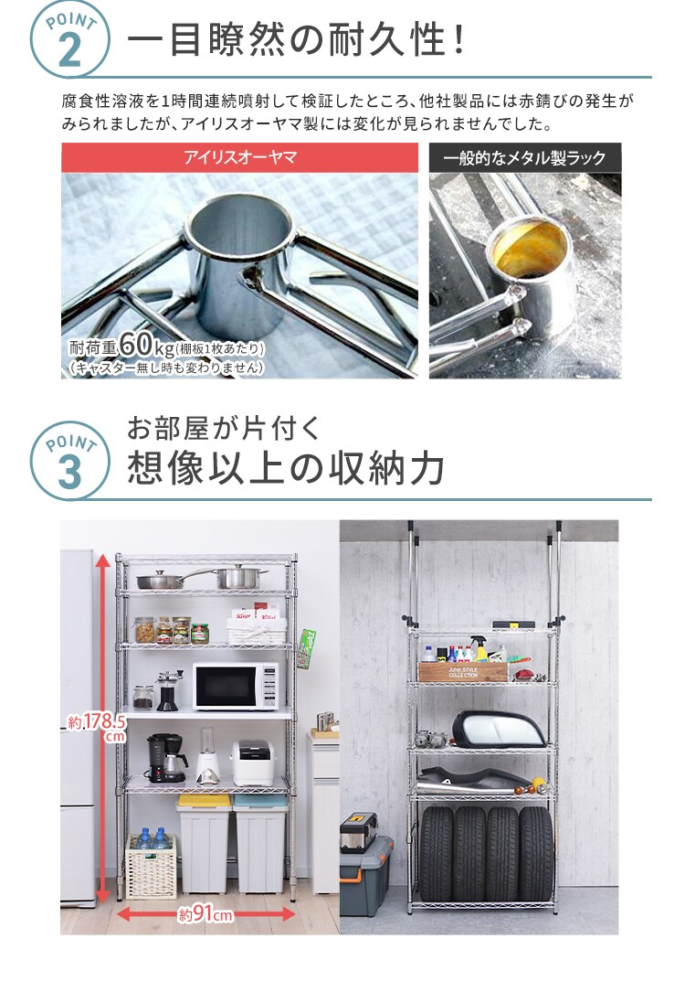 【訳あり】スチールラック 幅91cm メタルラック 5段  SE-918E メタルシェルフ キャスターあり 4