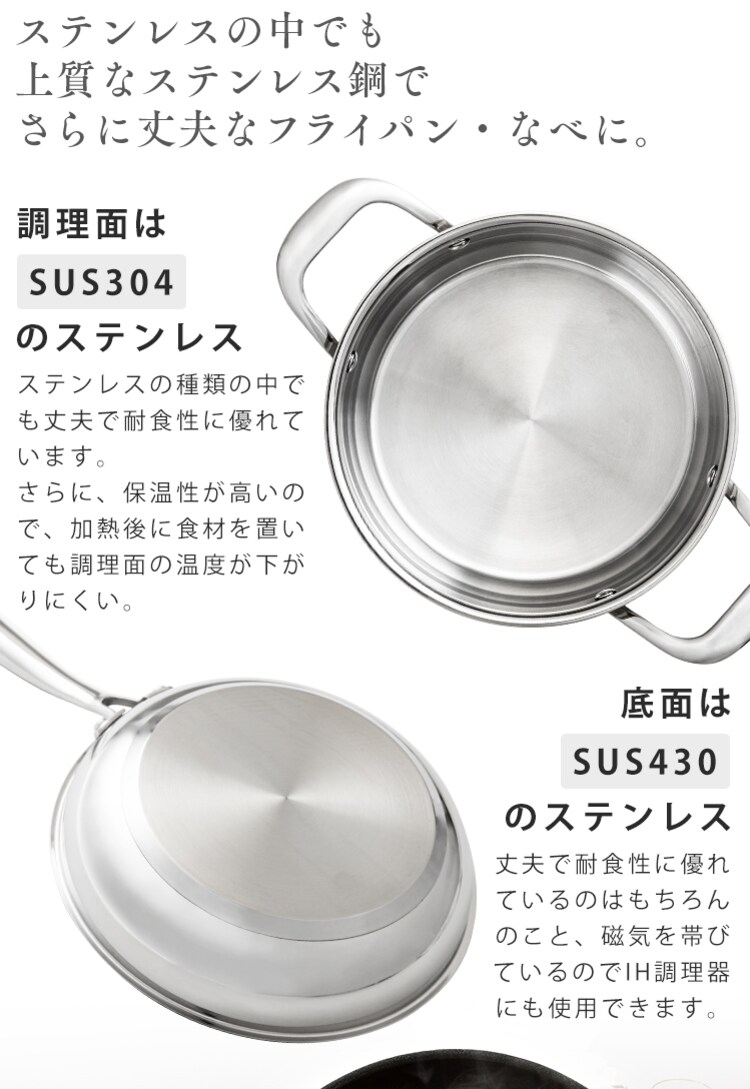 【訳あり】フライパン 6点セット IH ガス火 ステンレス SP-SE63