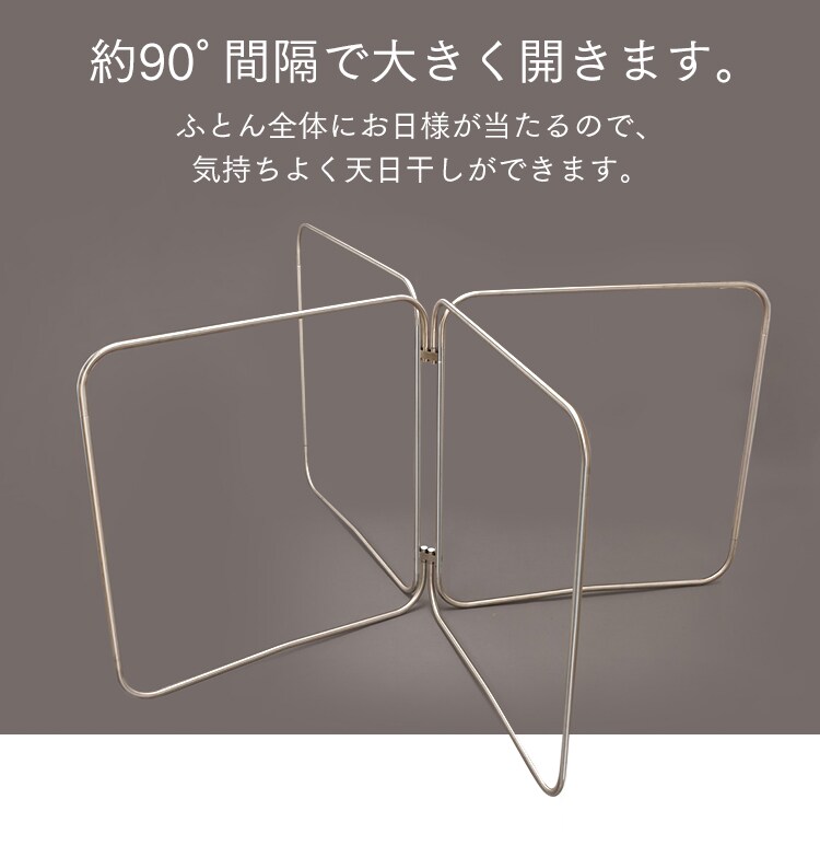 約90°間隔で大きく開きます