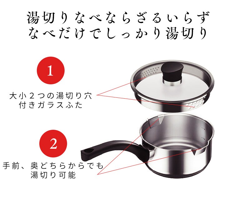 ステンレスシリーズ 湯切り片手鍋 16cm SP-PY16 H529245│アイリスプラザ│アイリスオーヤマ公式通販サイト