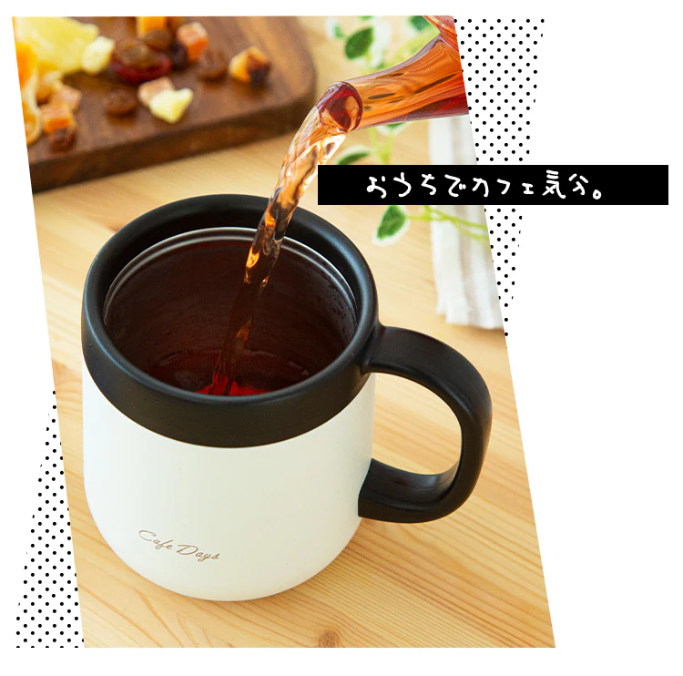 マグカップ 380ml 蓋つき 保冷 保温 真空断熱 2WAY Cafe Days CD-2WT380 ホワイト4