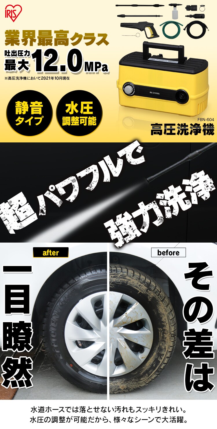 高圧洗浄機 12.0MPa 水圧調整可能 コンパクト収納モデル FBN-604