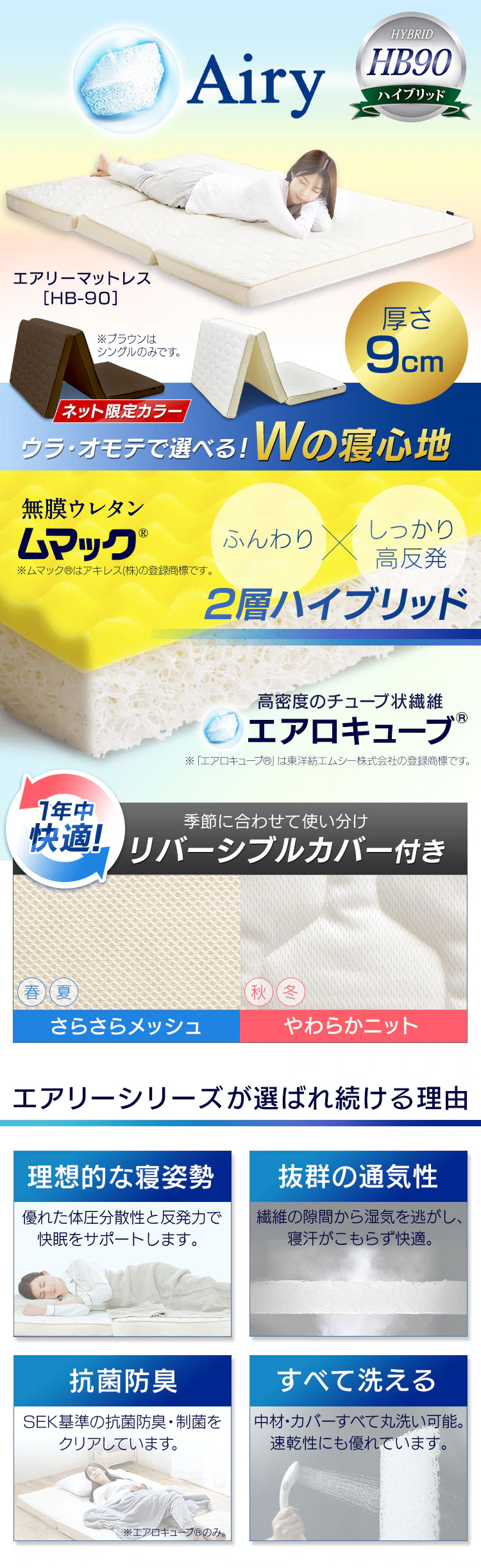 エアリーハイブリッドマットレス ダブル HB90-D2