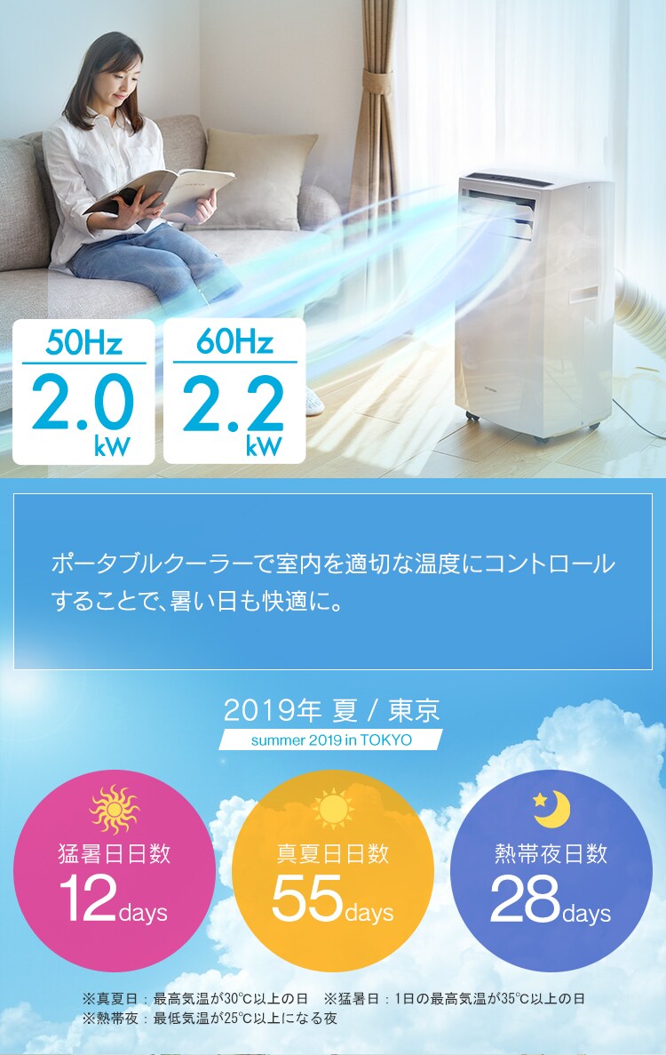 ポータブルクーラー ホワイト IPC-221N　4.5畳3