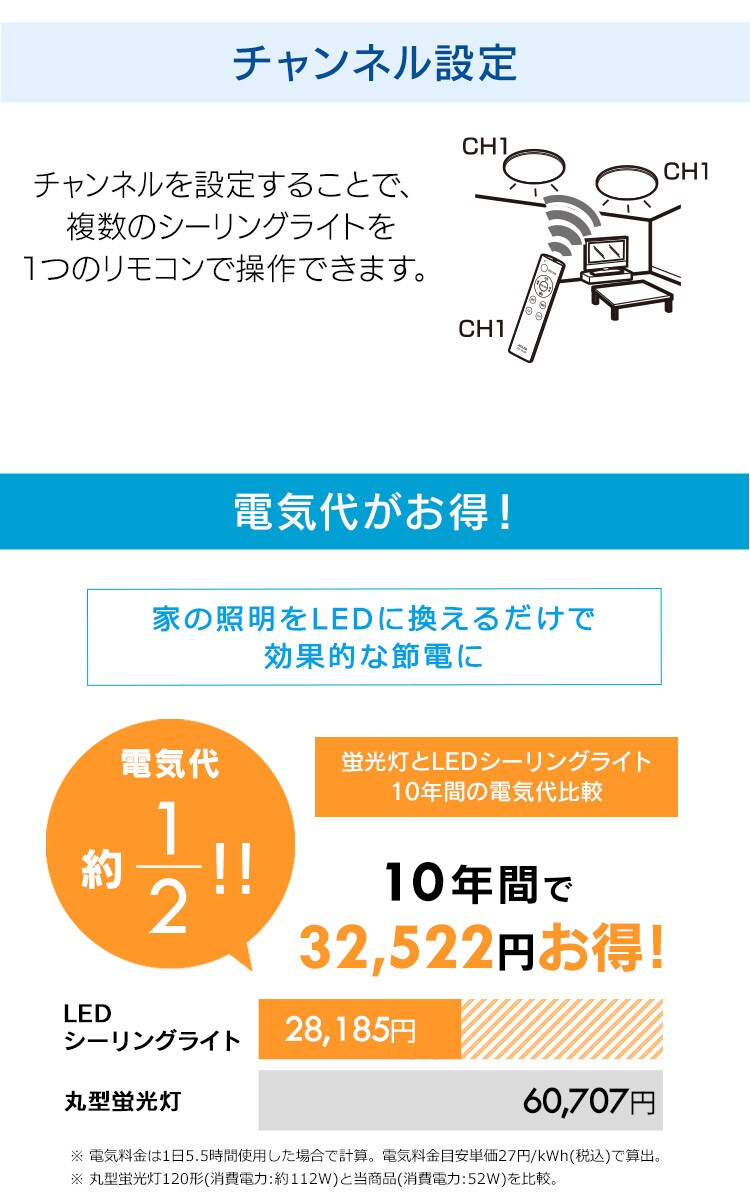 チャンネル設定　電気代がお得