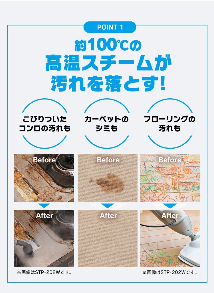 スチームクリーナー ハンディタイプ 加圧噴射方式 チャイルドロック付 STM-303 ホワイト  3