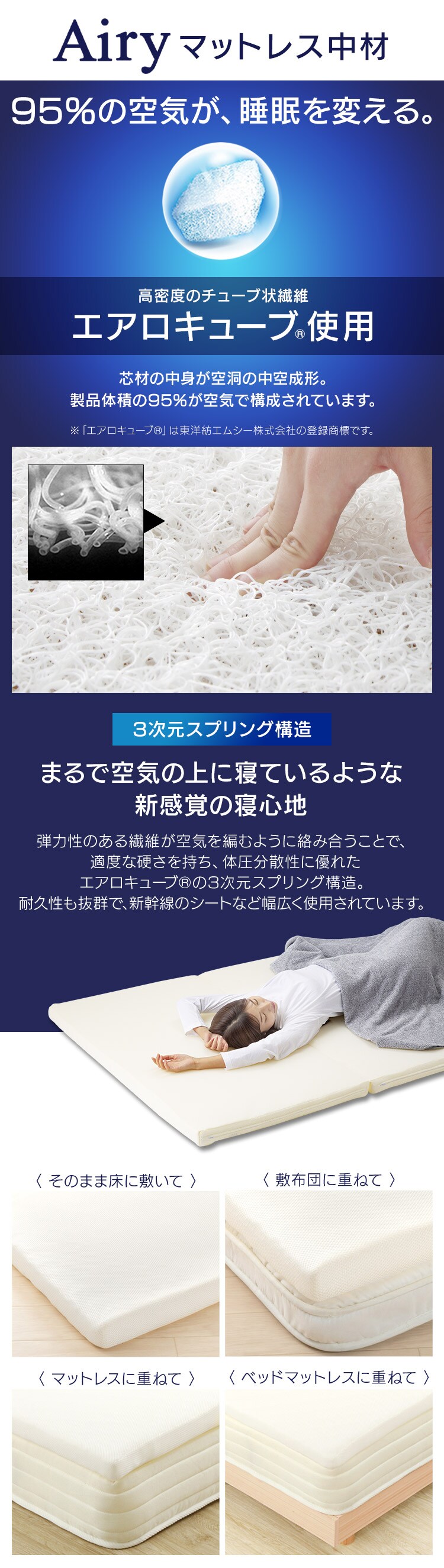 マットレス ダブル 洗える 3つ折り 厚さ5? エアリー MAR-D ホワイト3