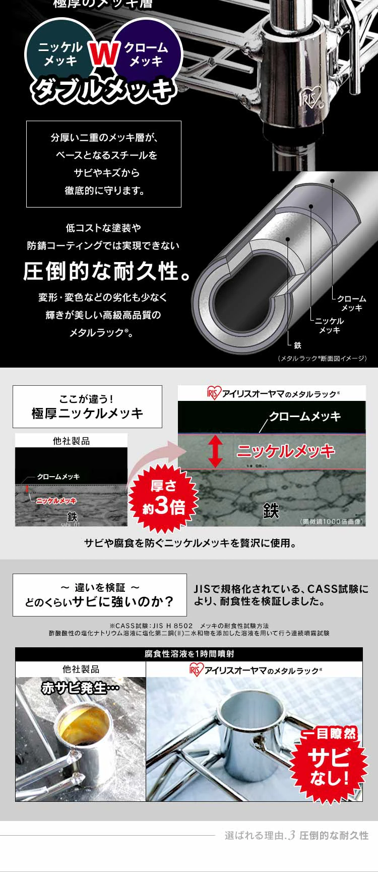 スチールラック 幅61cm メタルラック 3段 キャスター付き SE-6009 (ポール直径25mm・棚板3枚)6