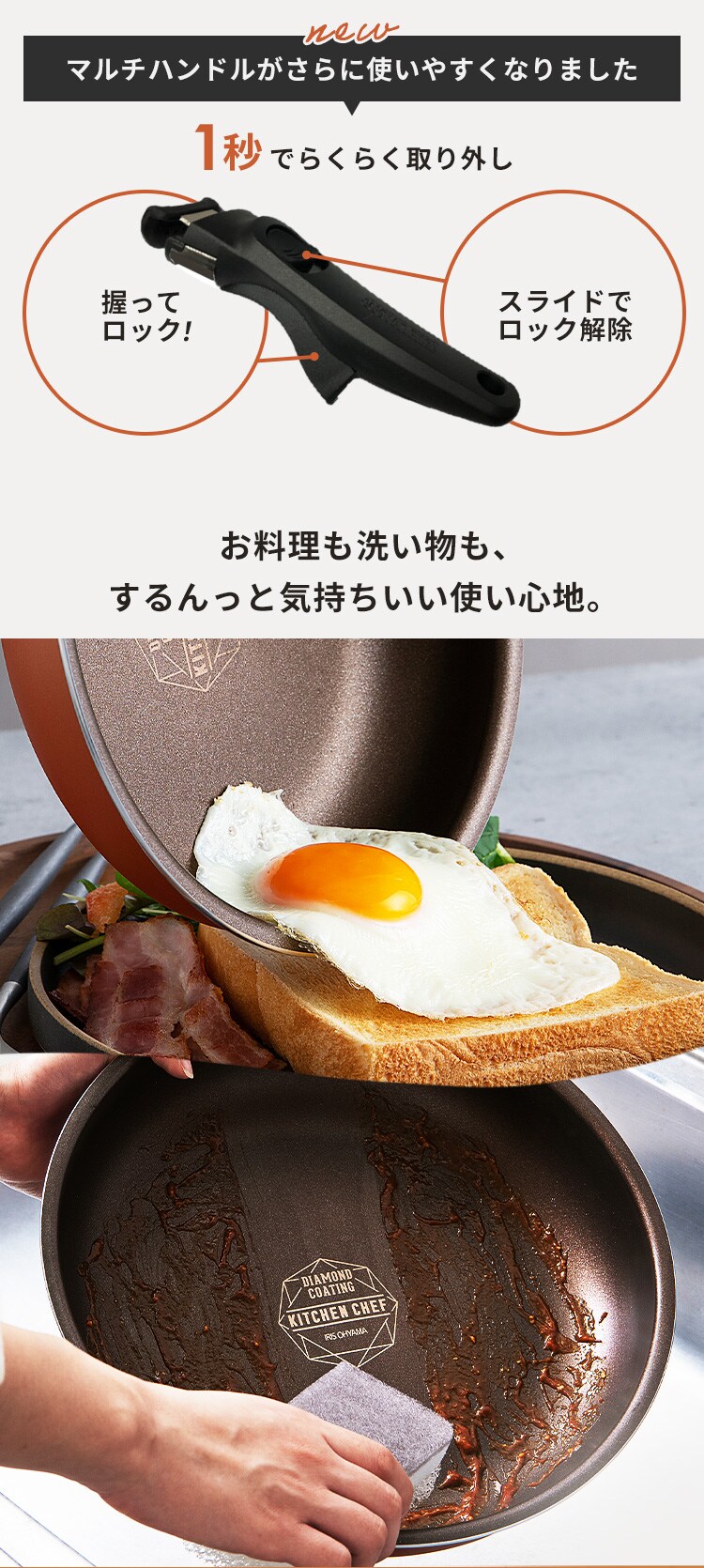 フライパン 3点セット IH/ガス火対応 ダイヤモンドコートパン PDCI-T3S メタリックバーミリオン2