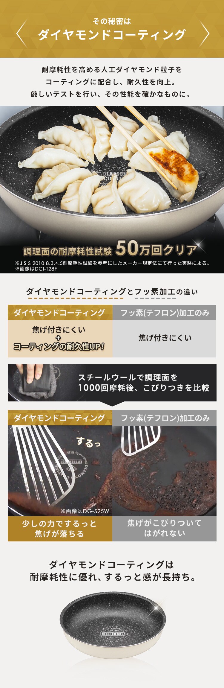 【訳あり】フライパン IH ガス火 26cm ダイヤモンドコートパン DCI-T26F アイボリー2