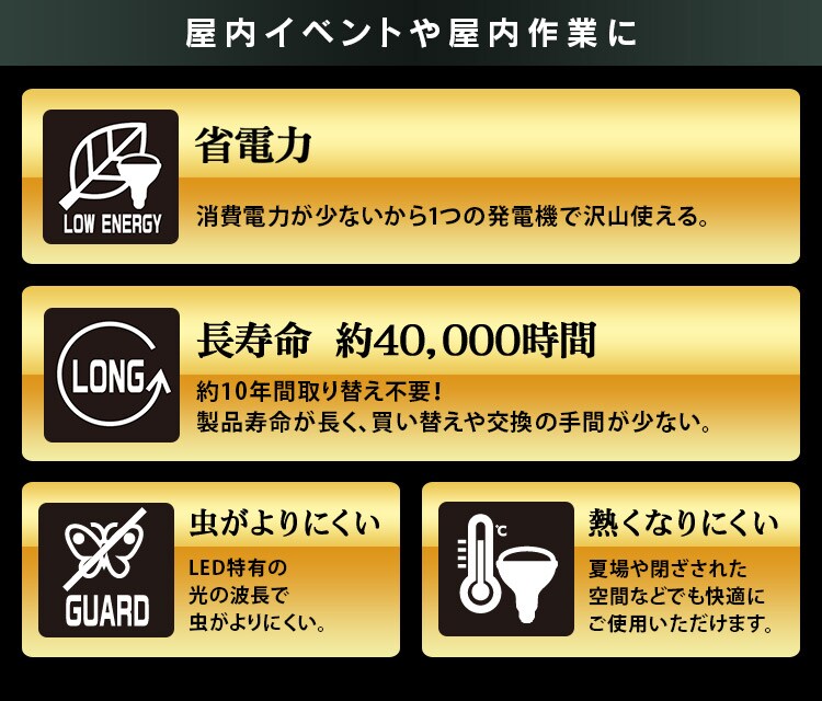 屋内イベントや屋内作業に