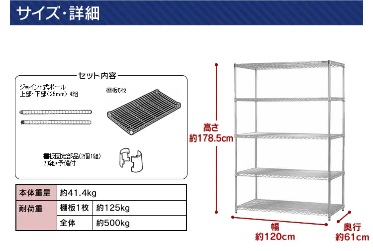 【訳あり】スチールラック 幅120cm メタルラック 5段 MR-1218DJ (ポール直径25mm・棚板5枚)12