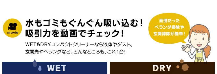 水もゴミもぐんぐん吸い込む！吸引力を動画でチェック！