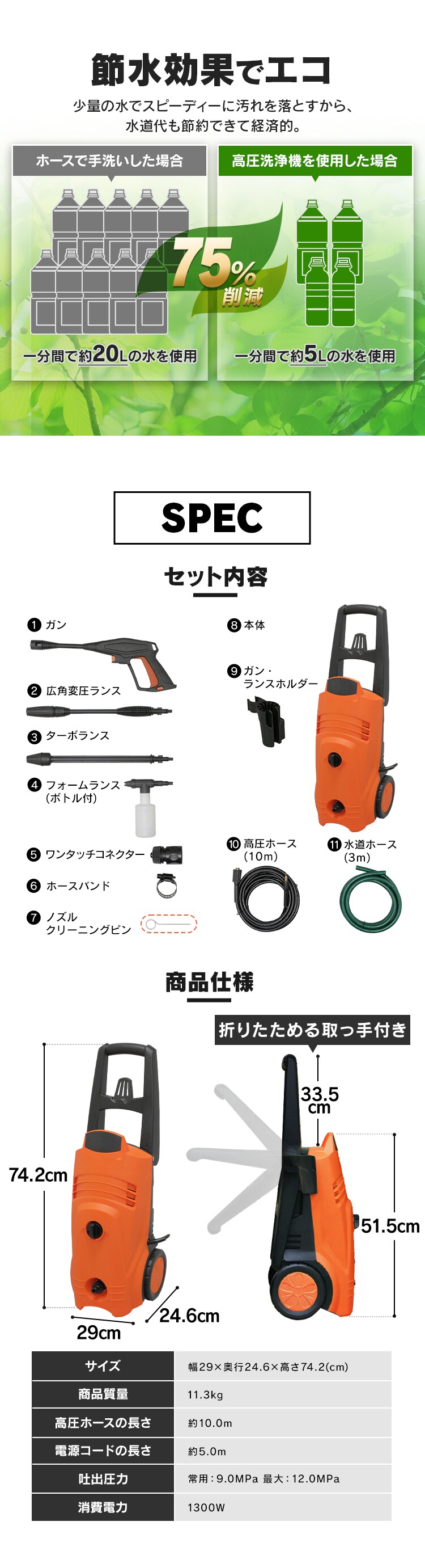 高圧洗浄機 FＩN-801PE-D(50Hz 東日本専用)・FＩN-801PW-D(60Hz 西日本専用) オレンジ12