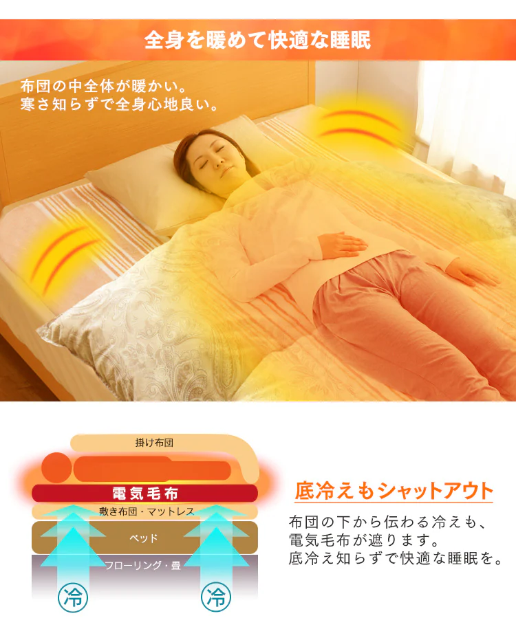 体全体を効率よく暖めるなら、電気毛布がおすすめ