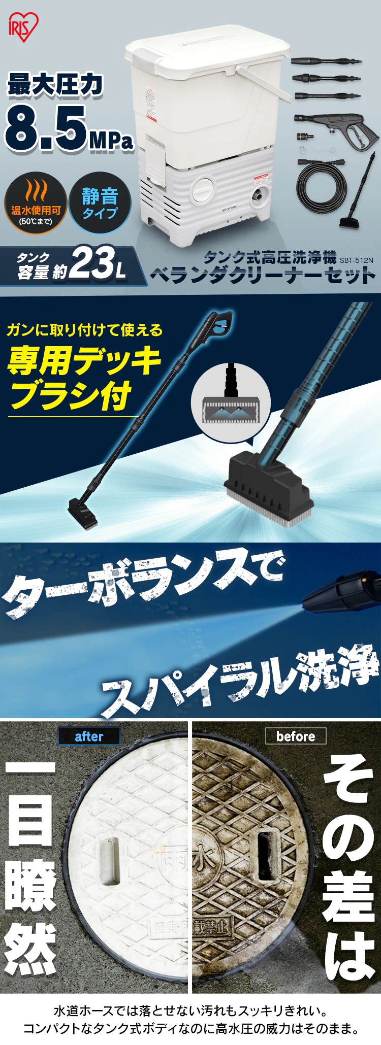 高圧洗浄機 タンク式 ベランダクリーナーセット ホワイト SBT-512N 0