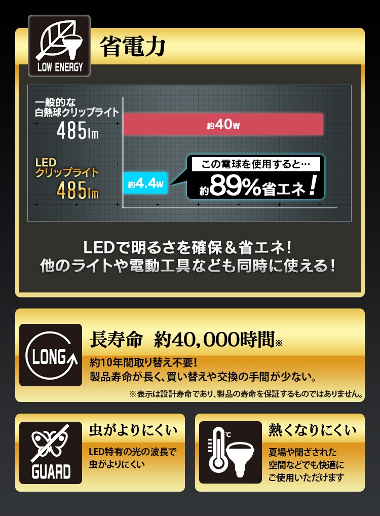 LED電球 ワークライト交換用 広配光タイプ E26 LDA5N-G-C22
