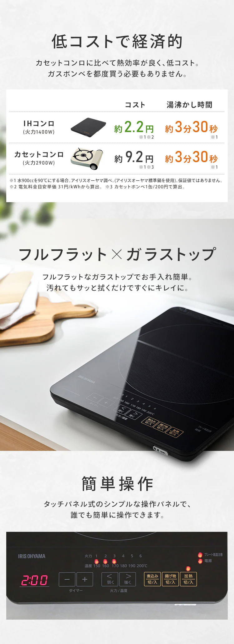 IHコンロ 1口 1400W 薄型 IHC-T43-B ブラック4