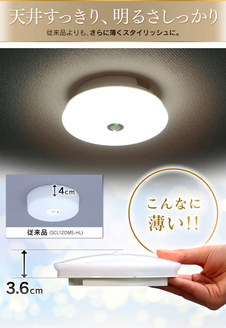 小型シーリングライト 薄型 人感センサー付き