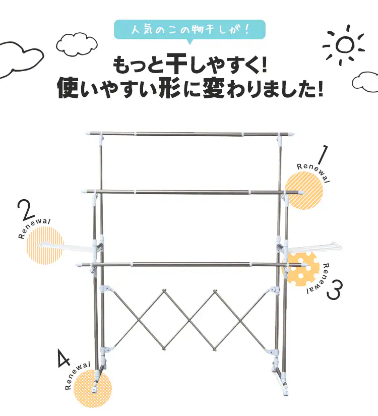 物干し 室内用 折りたたみ式 キャスター付き KTM-2018R4